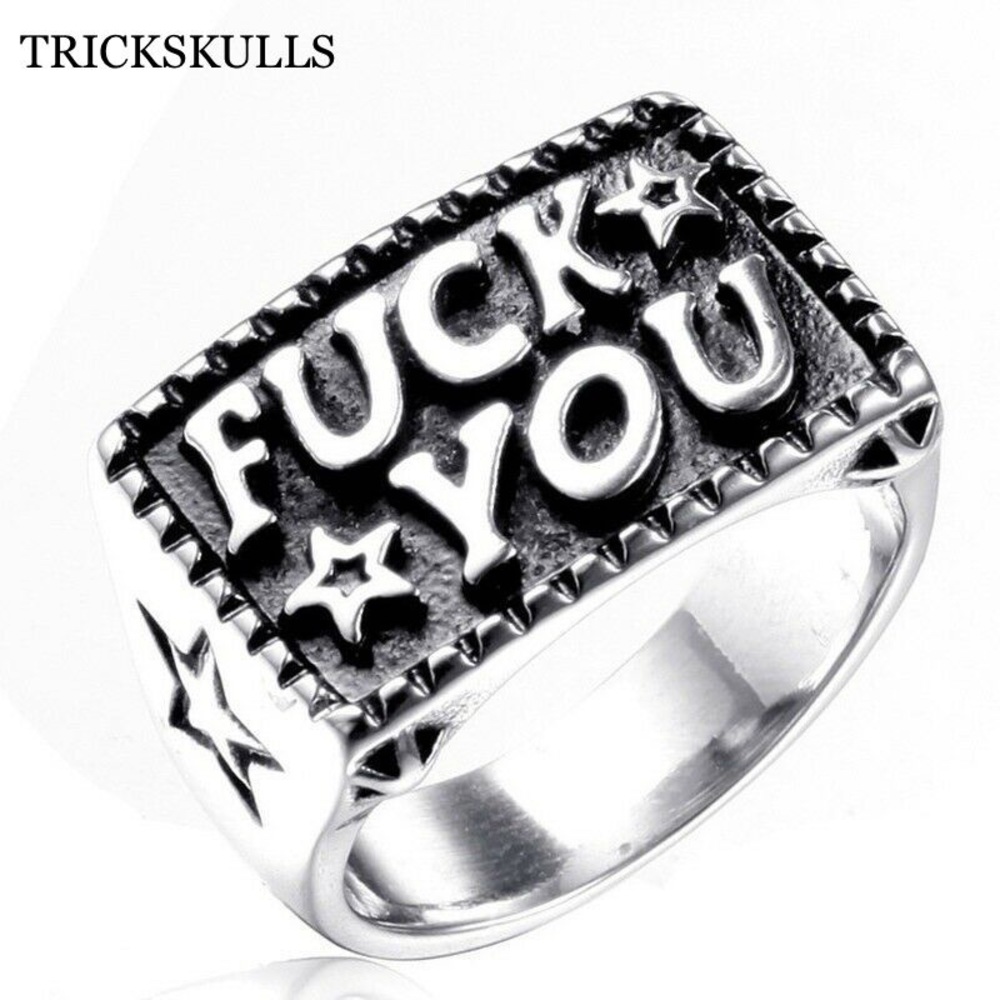 Silver Stainless F You Novelty SexyTime Ring Punk Rock Hip Hop Biker Style New!